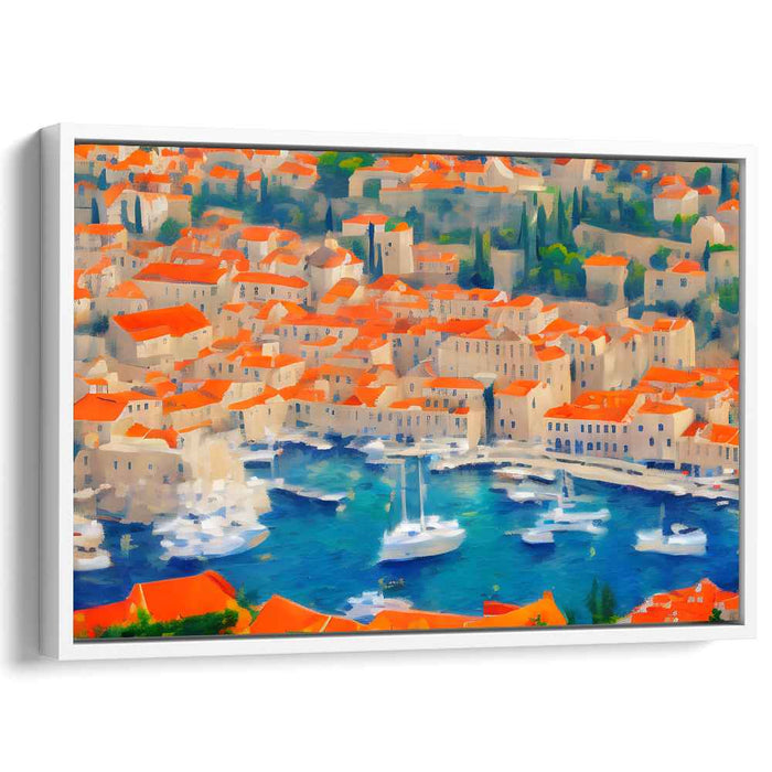 Radiant Coastal Haven: Impressionist Mediterranean Townscape Canvas Art Print