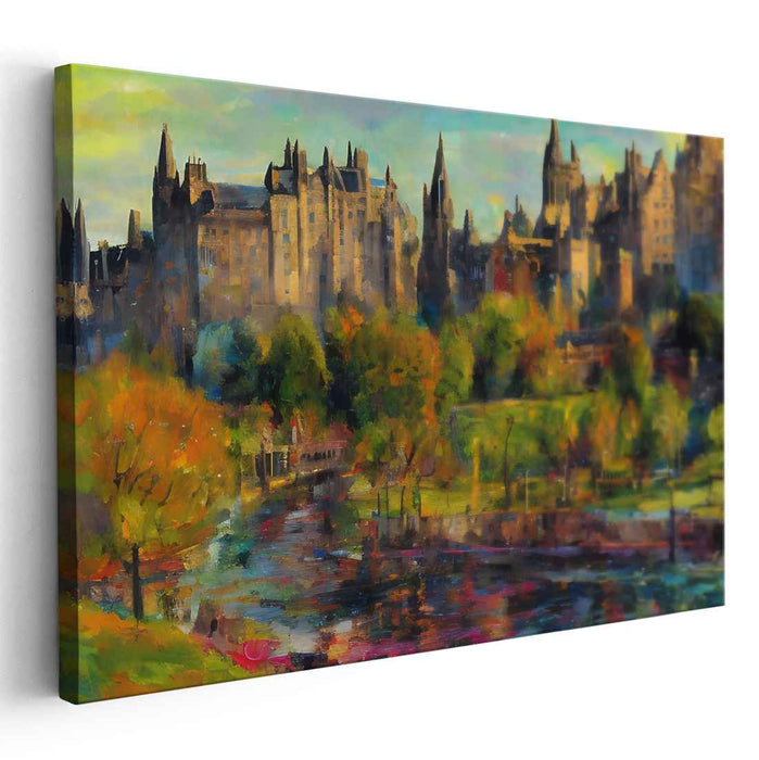 Autumnal Aura Over Edinburgh: Vibrant Impressionist Cityscape Canvas Art