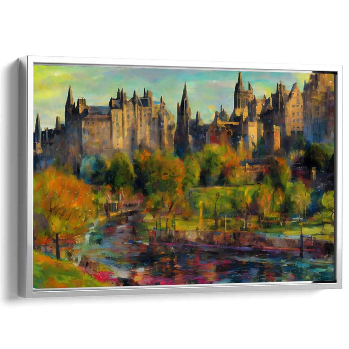 Autumnal Aura Over Edinburgh: Vibrant Impressionist Cityscape Canvas Art