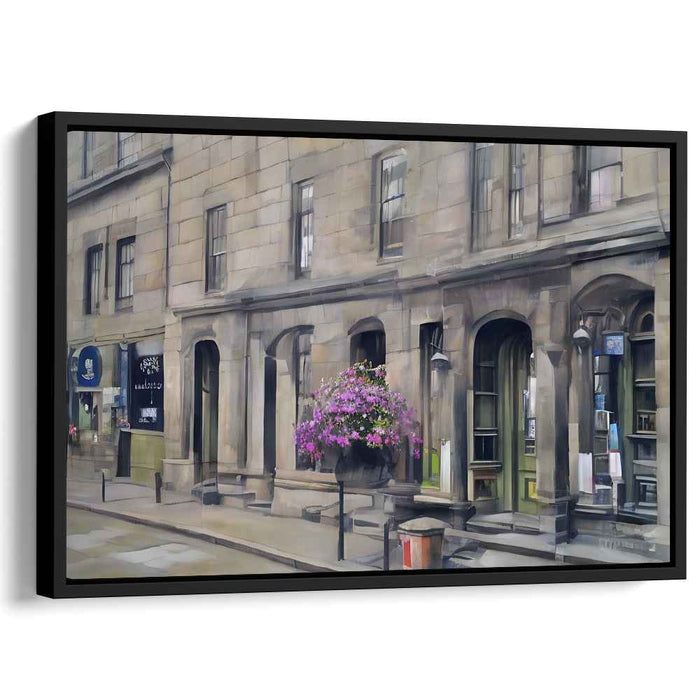 Floral Stone Impressions: Stone Facade with Blooming Flowers Canvas Art Print