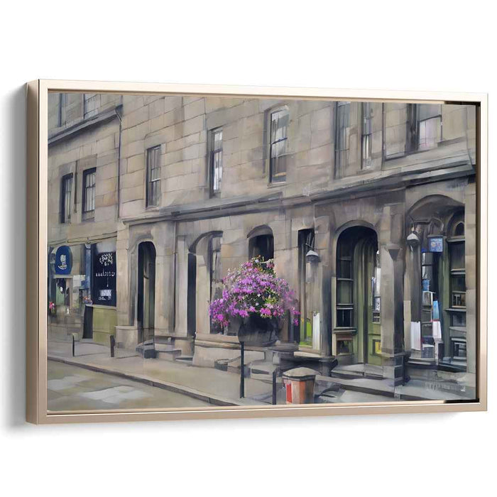 Floral Stone Impressions: Stone Facade with Blooming Flowers Canvas Art Print
