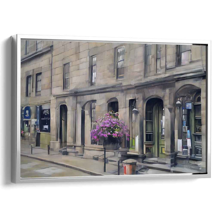 Floral Stone Impressions: Stone Facade with Blooming Flowers Canvas Art Print