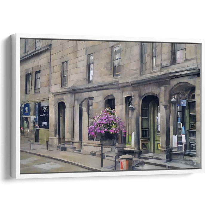 Floral Stone Impressions: Stone Facade with Blooming Flowers Canvas Art Print