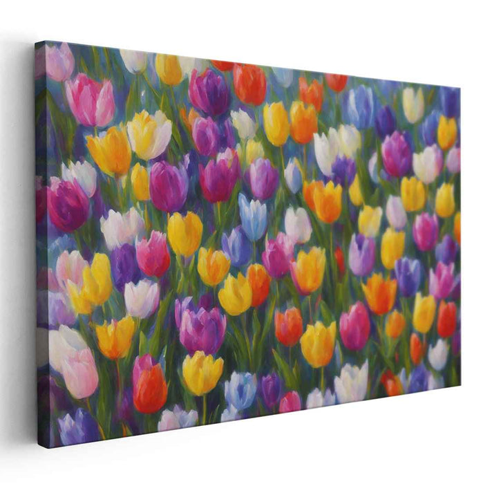 Tulip Tango Symphony: Vibrant Tulip Field Canvas Art Print