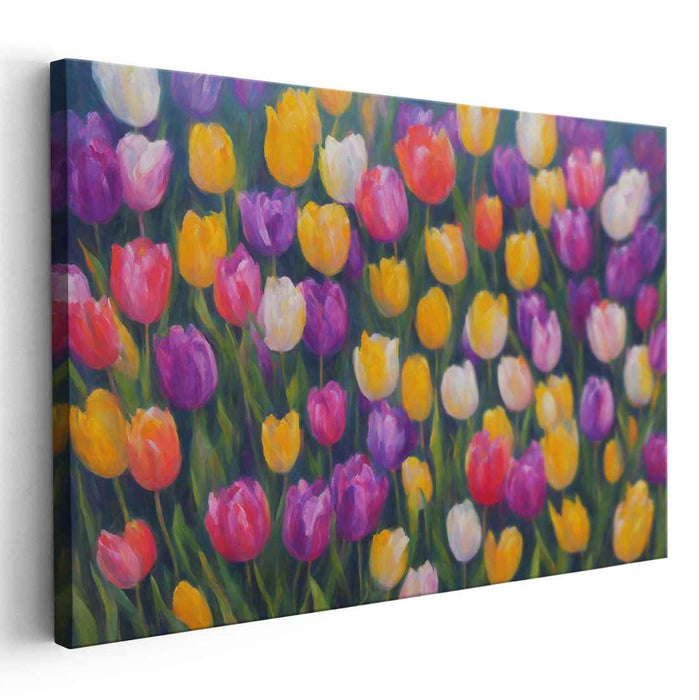 Colorful Bloom Symphony: Vibrant Tulip Field Canvas Art Print