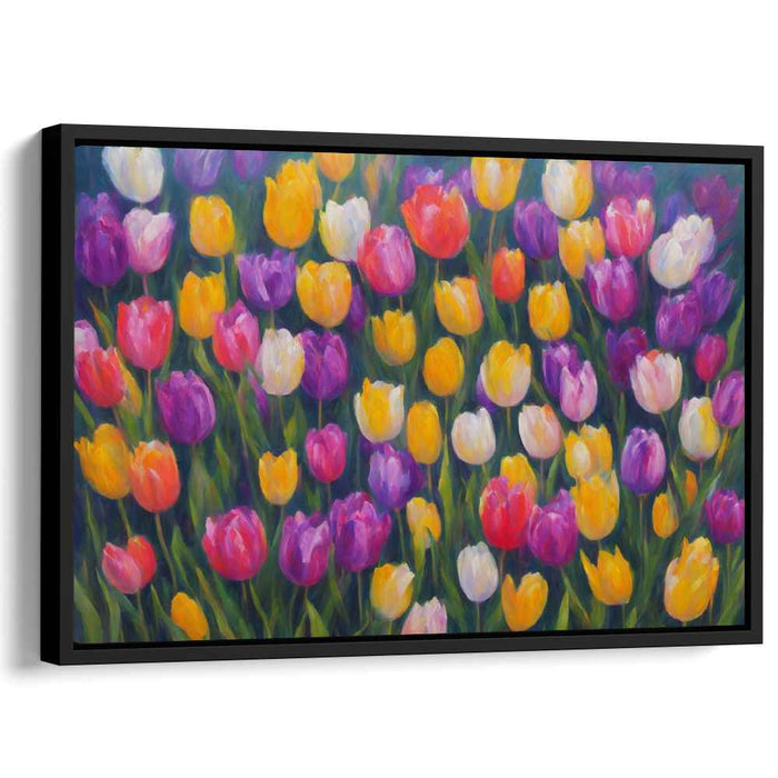 Colorful Bloom Symphony: Vibrant Tulip Field Canvas Art Print