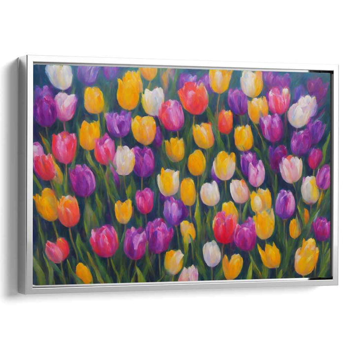 Colorful Bloom Symphony: Vibrant Tulip Field Canvas Art Print