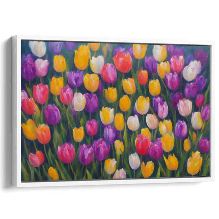 Colorful Bloom Symphony: Vibrant Tulip Field Canvas Art Print