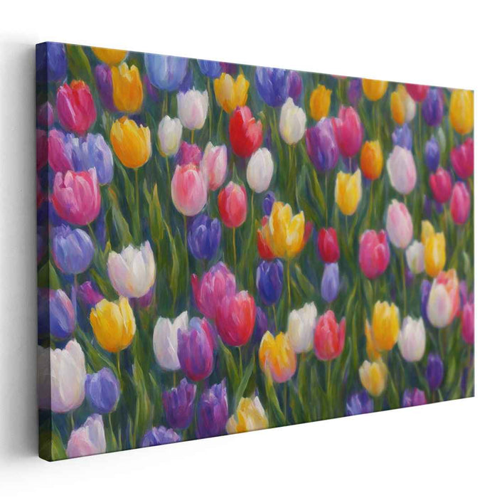 Whispers of Blooming Color: Impressionist Tulip Garden Canvas Art Print