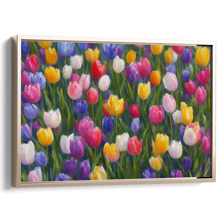 Whispers of Blooming Color: Impressionist Tulip Garden Canvas Art Print