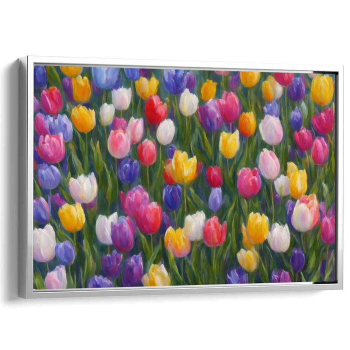 Whispers of Blooming Color: Impressionist Tulip Garden Canvas Art Print