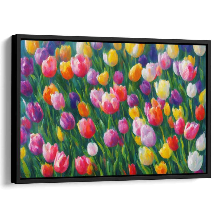 Whimsical Blooms Dance on Canvas: Lively Impressionist Tulip Field Canvas Art Print