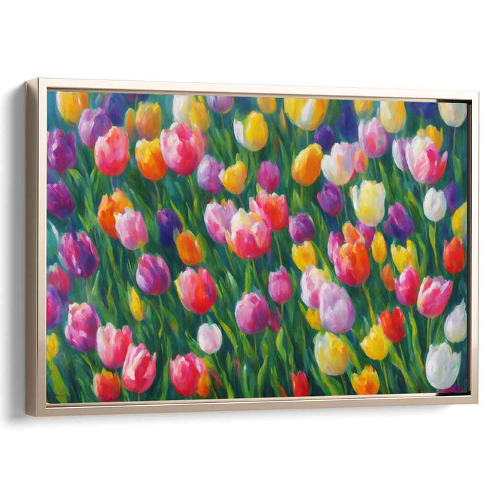Whimsical Blooms Dance on Canvas: Lively Impressionist Tulip Field Canvas Art Print