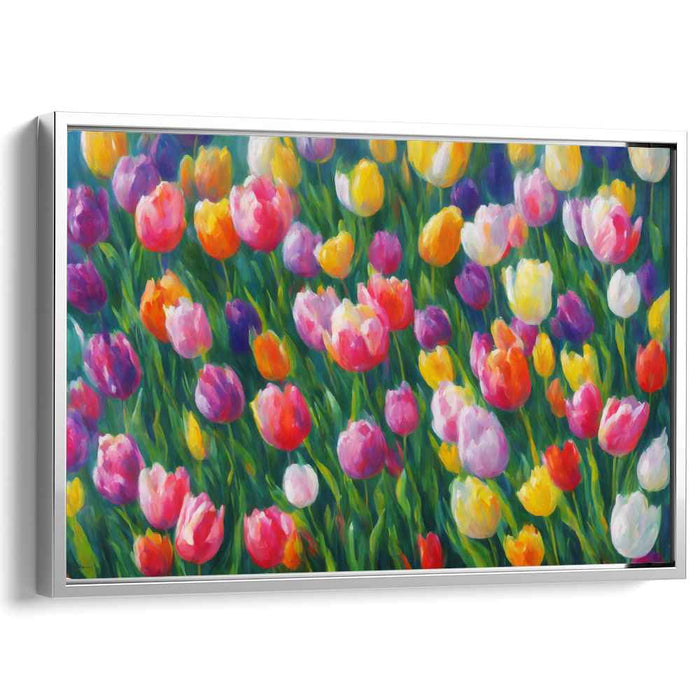 Whimsical Blooms Dance on Canvas: Lively Impressionist Tulip Field Canvas Art Print