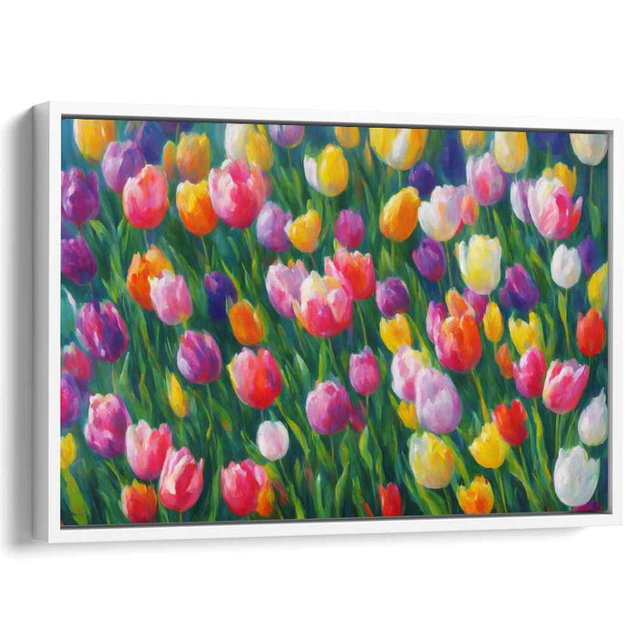 Whimsical Blooms Dance on Canvas: Lively Impressionist Tulip Field Canvas Art Print
