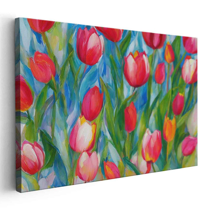 Vibrant Tulips in Bloom: Expressive Floral Canvas Art Print