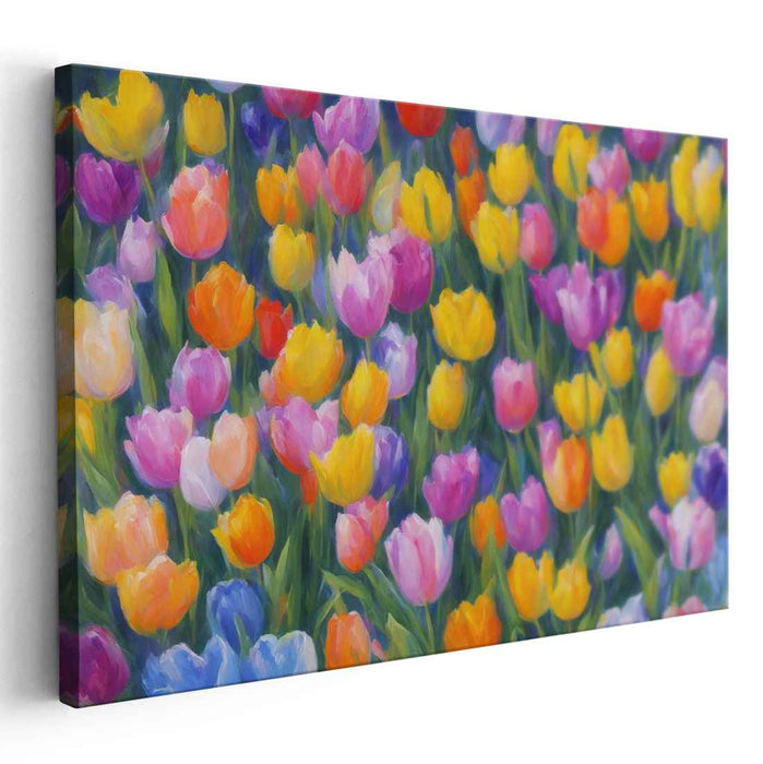 Blossom Waves of Color: Vibrant Tulip Field Canvas Art Print
