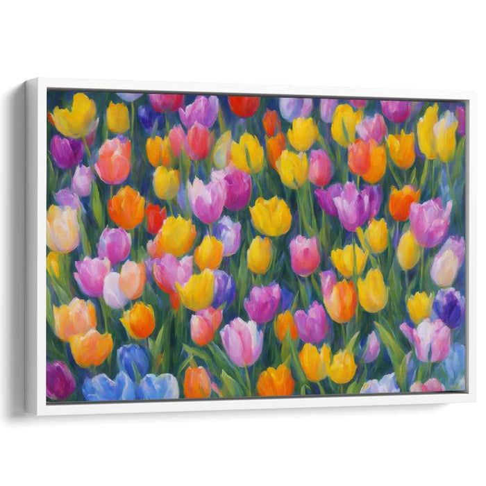 Blossom Waves of Color: Vibrant Tulip Field Canvas Art Print