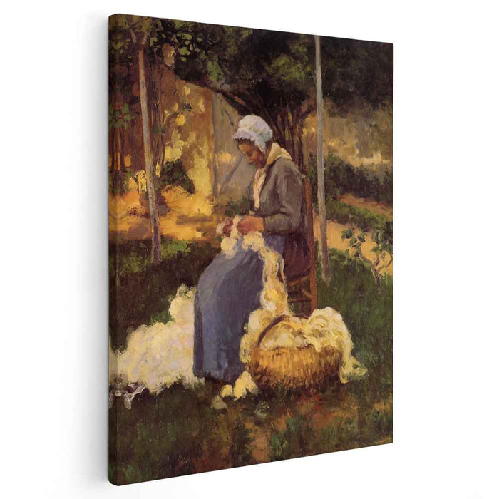 Female Peasant Carding Wool (1875) by Camille Pissarro
