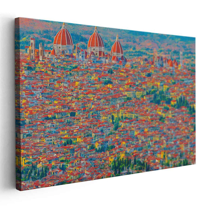 Vibrant Rooftops of Florence: An Impressionist Aerial Cityscape Canvas Art Print