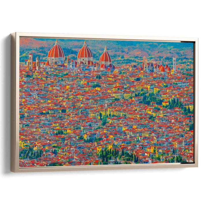 Vibrant Rooftops of Florence: An Impressionist Aerial Cityscape Canvas Art Print