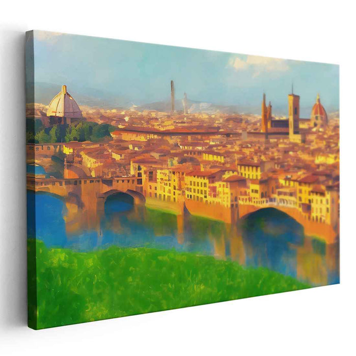 Golden Glow of Florence: Impressionist Cityscape Canvas Art Print
