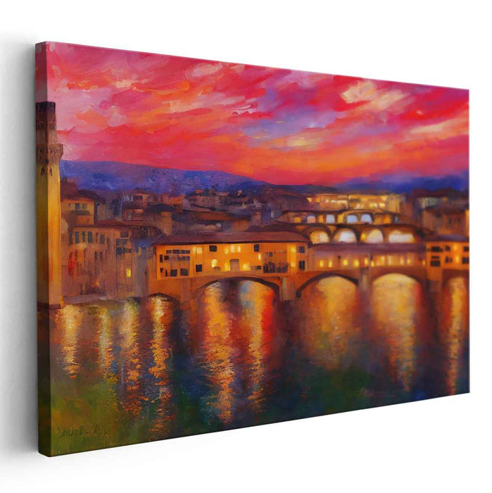 Florentine Sunset: Luminous Impression of Ponte Vecchio Canvas Art