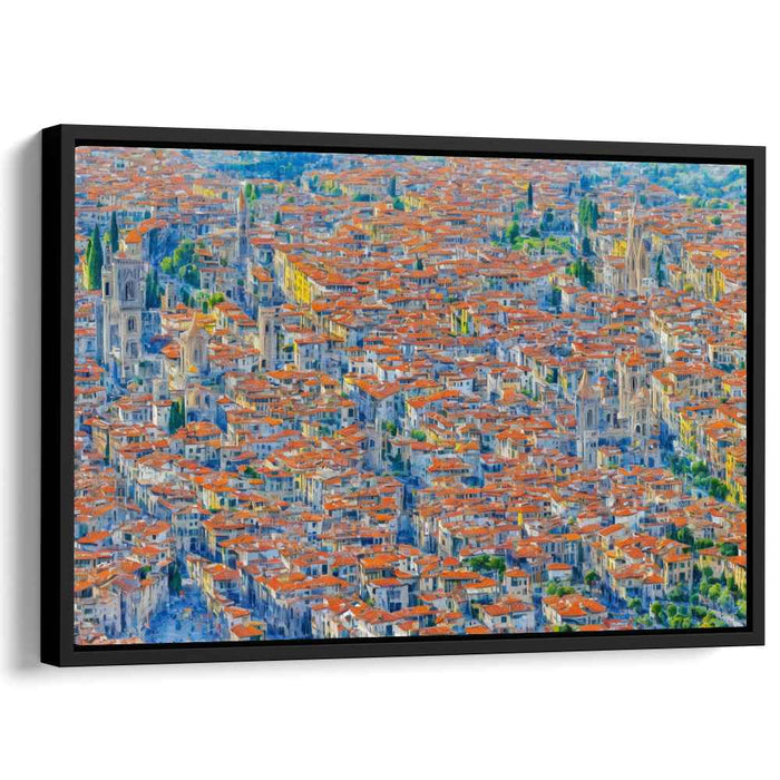 Spectrum Streets Buzzing Brightly: Pointillist-Inspired Cityscape Canvas Art Print