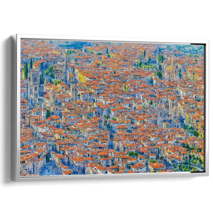 Spectrum Streets Buzzing Brightly: Pointillist-Inspired Cityscape Canvas Art Print