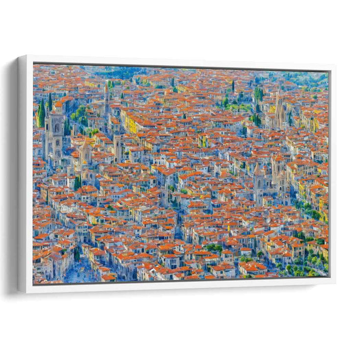 Spectrum Streets Buzzing Brightly: Pointillist-Inspired Cityscape Canvas Art Print