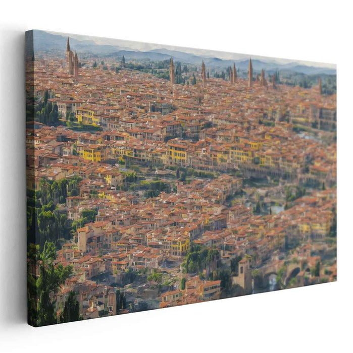 Timeless Cobblestone Charm: Historic European Cityscape in Warm Earth Tones Canvas Art