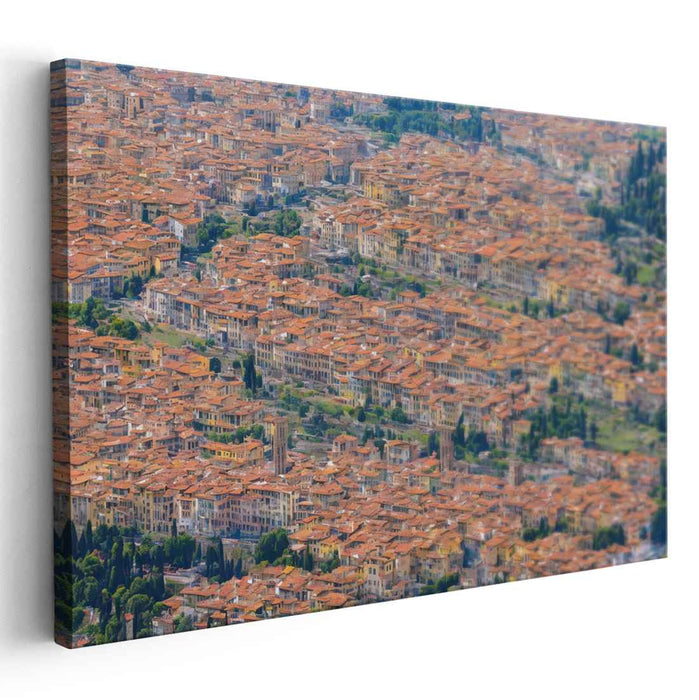 Ancient Echoes Above: Aerial View of Historical Terracotta Rooftops Canvas Art