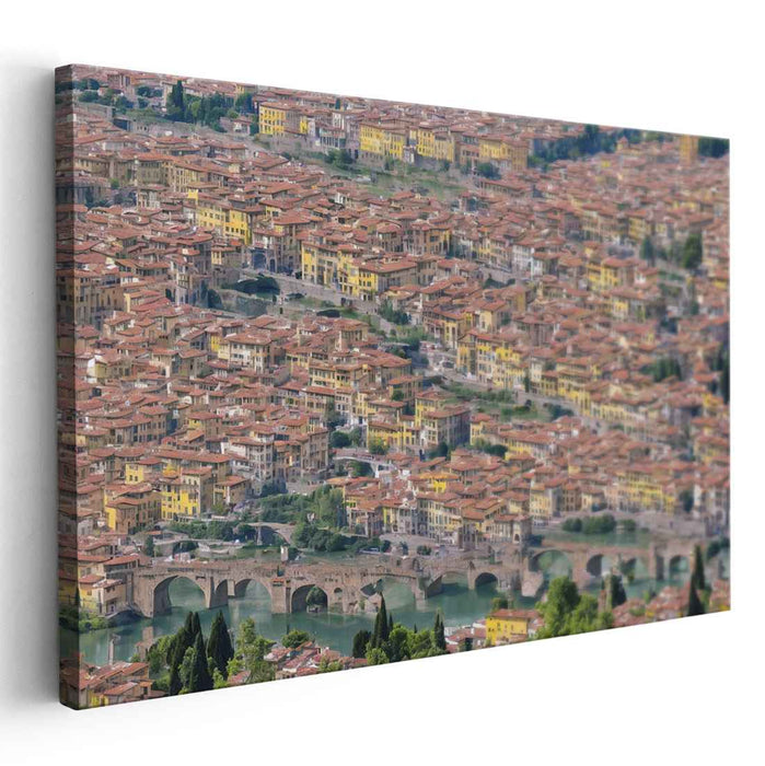 Medieval Tapestry Skies: Aerial View of Historical European Cityscape Canvas Art Print