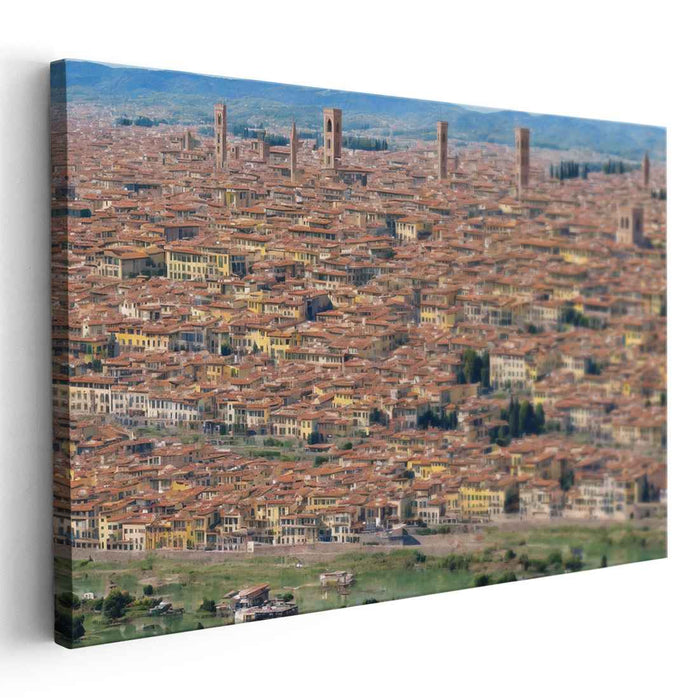 Ancient Rooftops Perspective: Aerial View of Historic Cityscape Canvas Art Print