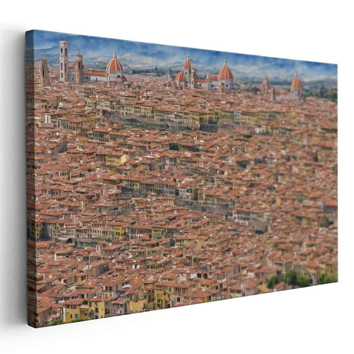 Crimson Heritage Bird's Eye: Aerial View of Historical Red Rooftops Canvas Art Print