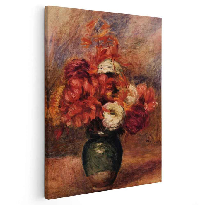 Flowers in a Green Vase Dahlilas and Asters (1910) by Pierre-Auguste Renoir