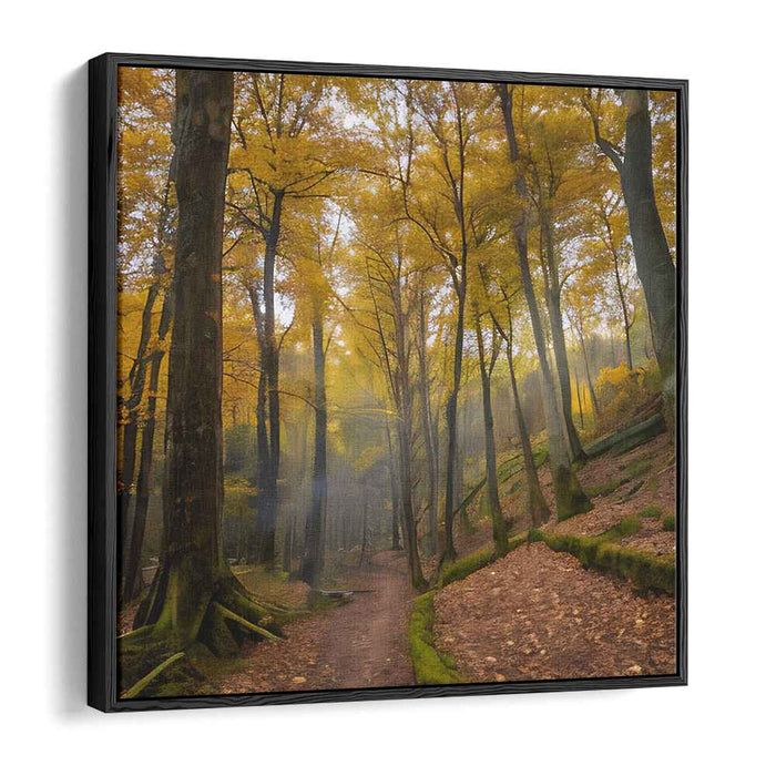 Whispers Of Golden Leaves: Enchanting Autumn Forest Canvas Art Print