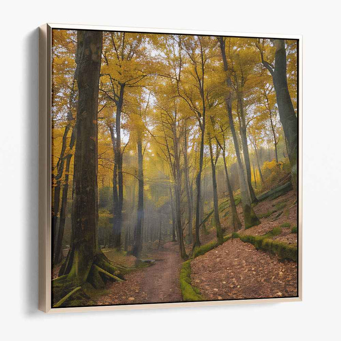Whispers Of Golden Leaves: Enchanting Autumn Forest Canvas Art Print