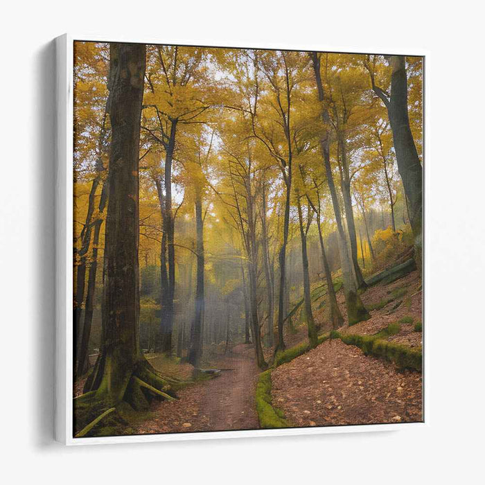Whispers Of Golden Leaves: Enchanting Autumn Forest Canvas Art Print