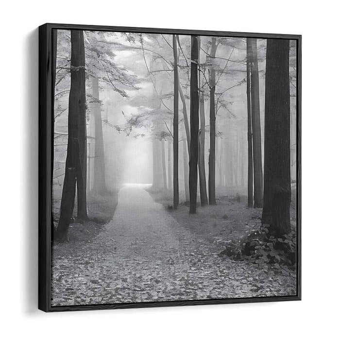 Mystical Path: Black and White Forest Landscape Canvas Art Print
