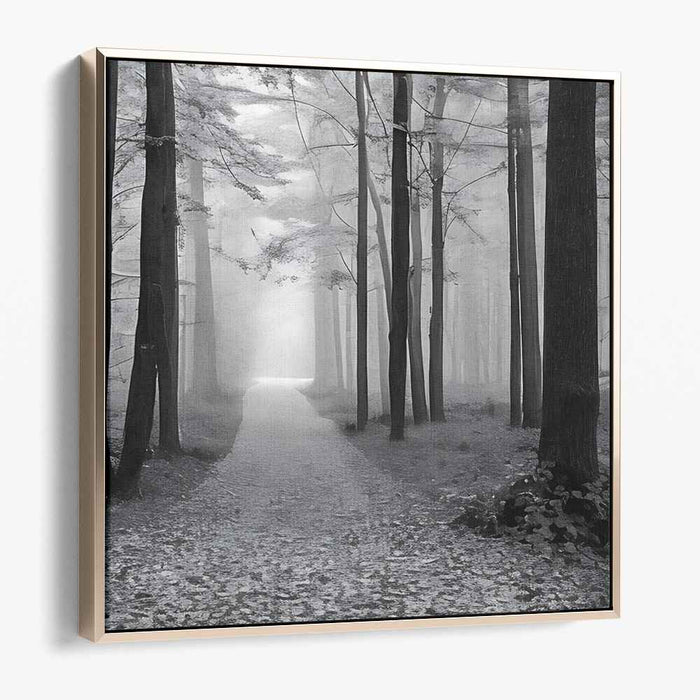 Mystical Path: Black and White Forest Landscape Canvas Art Print