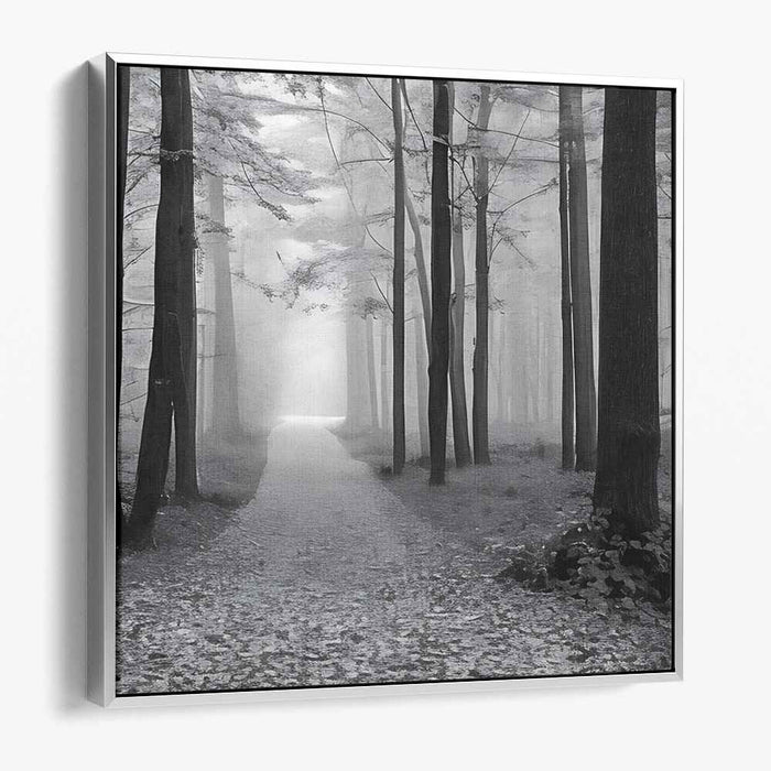 Mystical Path: Black and White Forest Landscape Canvas Art Print