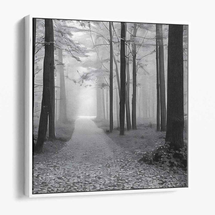 Mystical Path: Black and White Forest Landscape Canvas Art Print