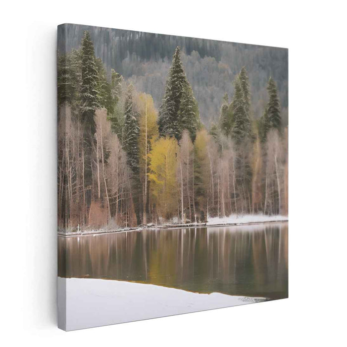 Frosty Waterside Tranquility: Tranquil Lakeside in Late Autumn