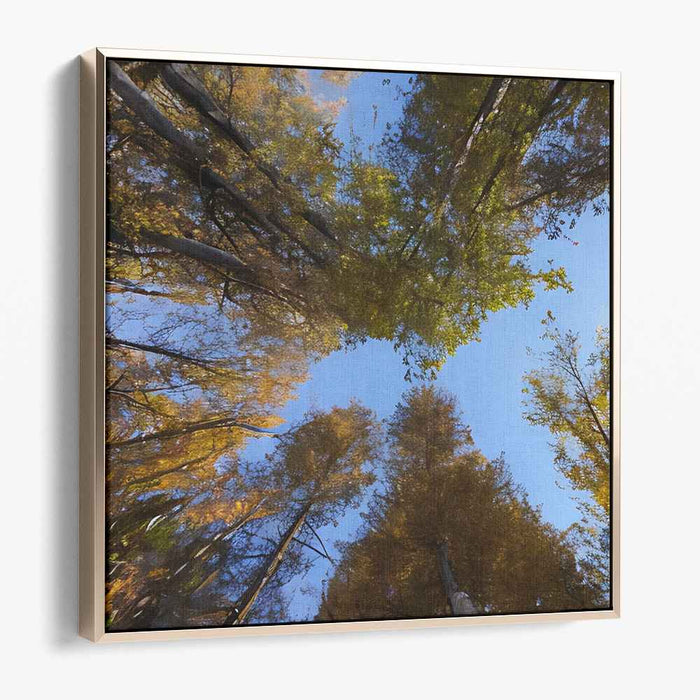 Celestial Canopy Reverie: A Skyward Perspective - Vibrant Forest Canvas Art Print