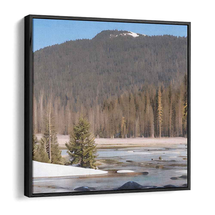 Snowy Peak Tranquility: Tranquil Snow-Capped Mountain and Frozen Lake Landscape