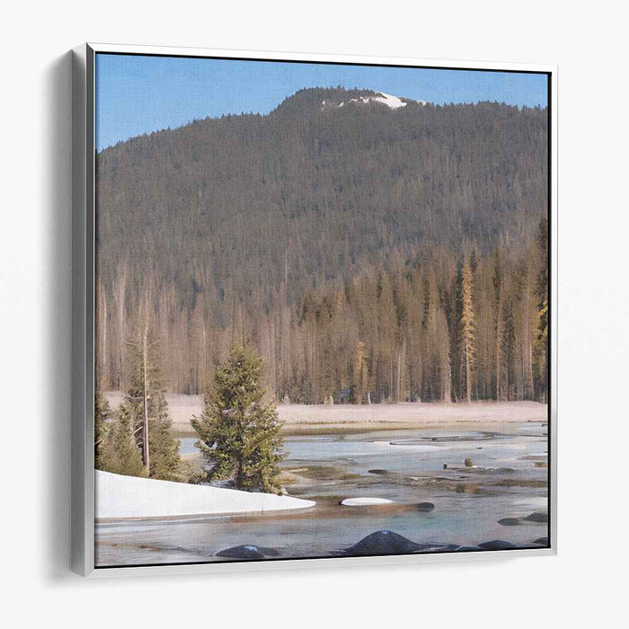 Snowy Peak Tranquility: Tranquil Snow-Capped Mountain and Frozen Lake Landscape