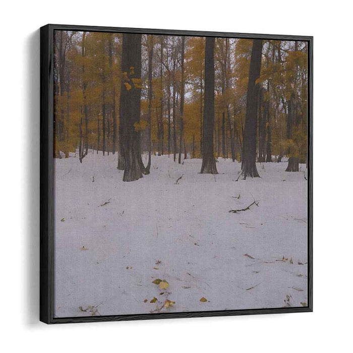 Frost-Kissed Fall Foliage: Realistic Autumn Leaves and Snow Landscape Canvas Art Print