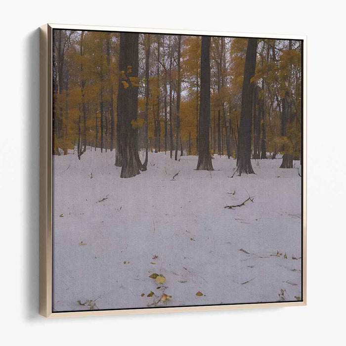 Frost-Kissed Fall Foliage: Realistic Autumn Leaves and Snow Landscape Canvas Art Print