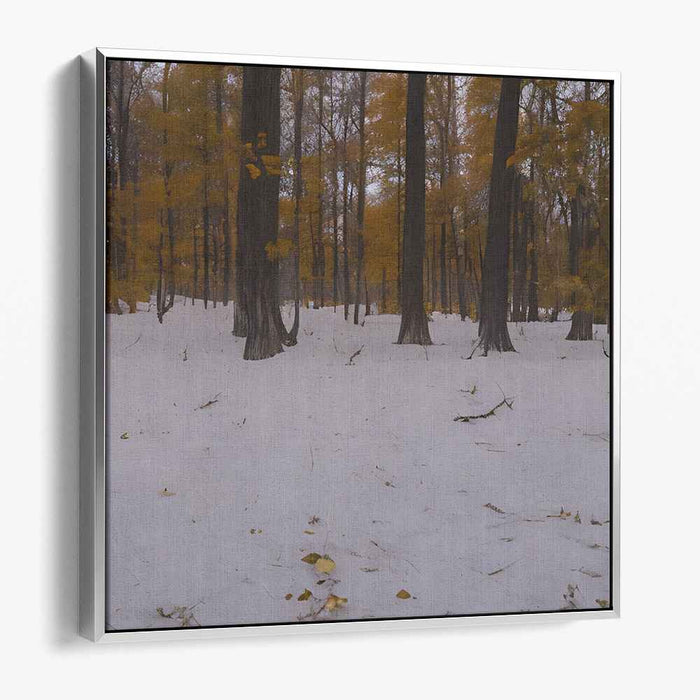 Frost-Kissed Fall Foliage: Realistic Autumn Leaves and Snow Landscape Canvas Art Print